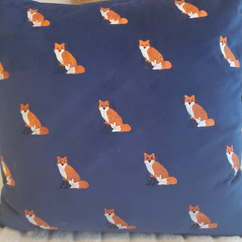Down filled Fox embroidered velvet pillow